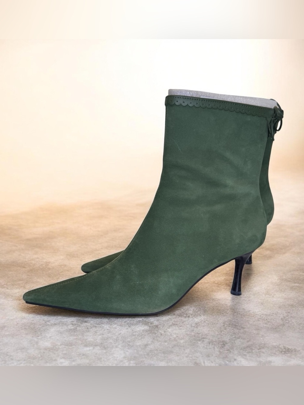 LOFT Pointed Toe Green Suede Ankle Boots